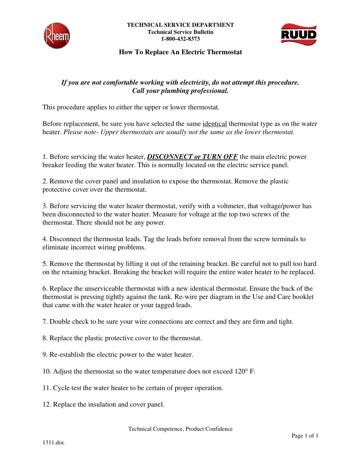 1311   How To Replace An Electric Thermostat