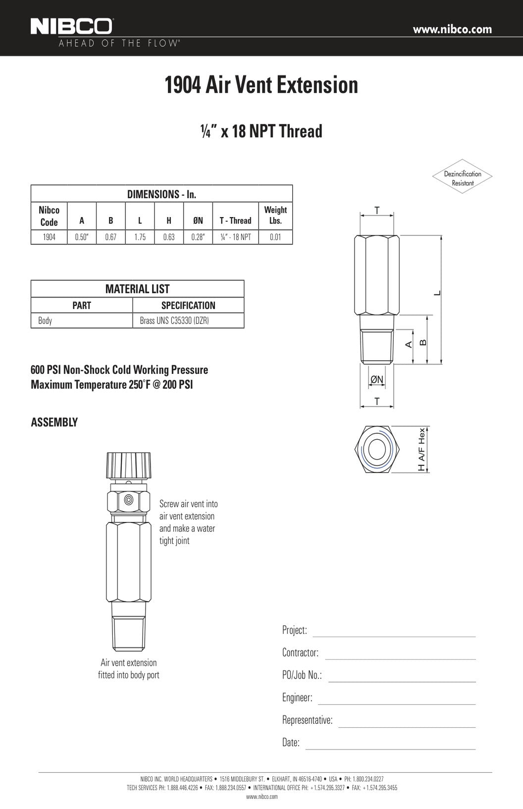 1904 Air Vent Extension Spec Sheet