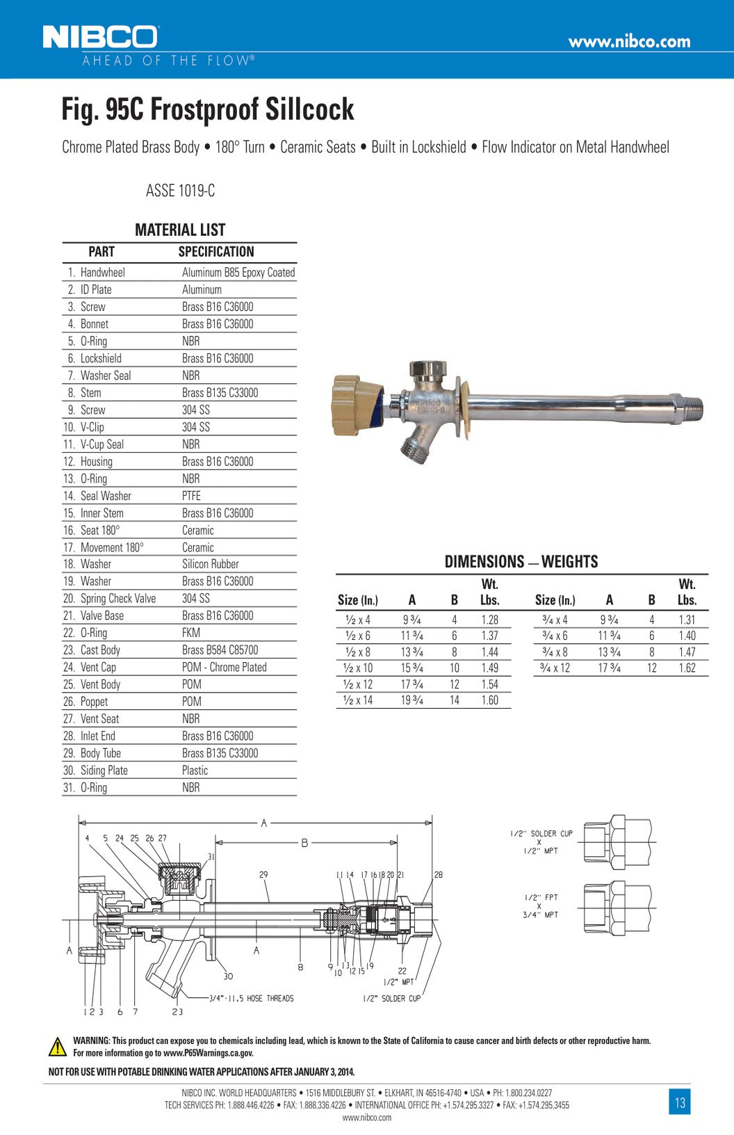95C Frostproof Sillcock Spec Sheet