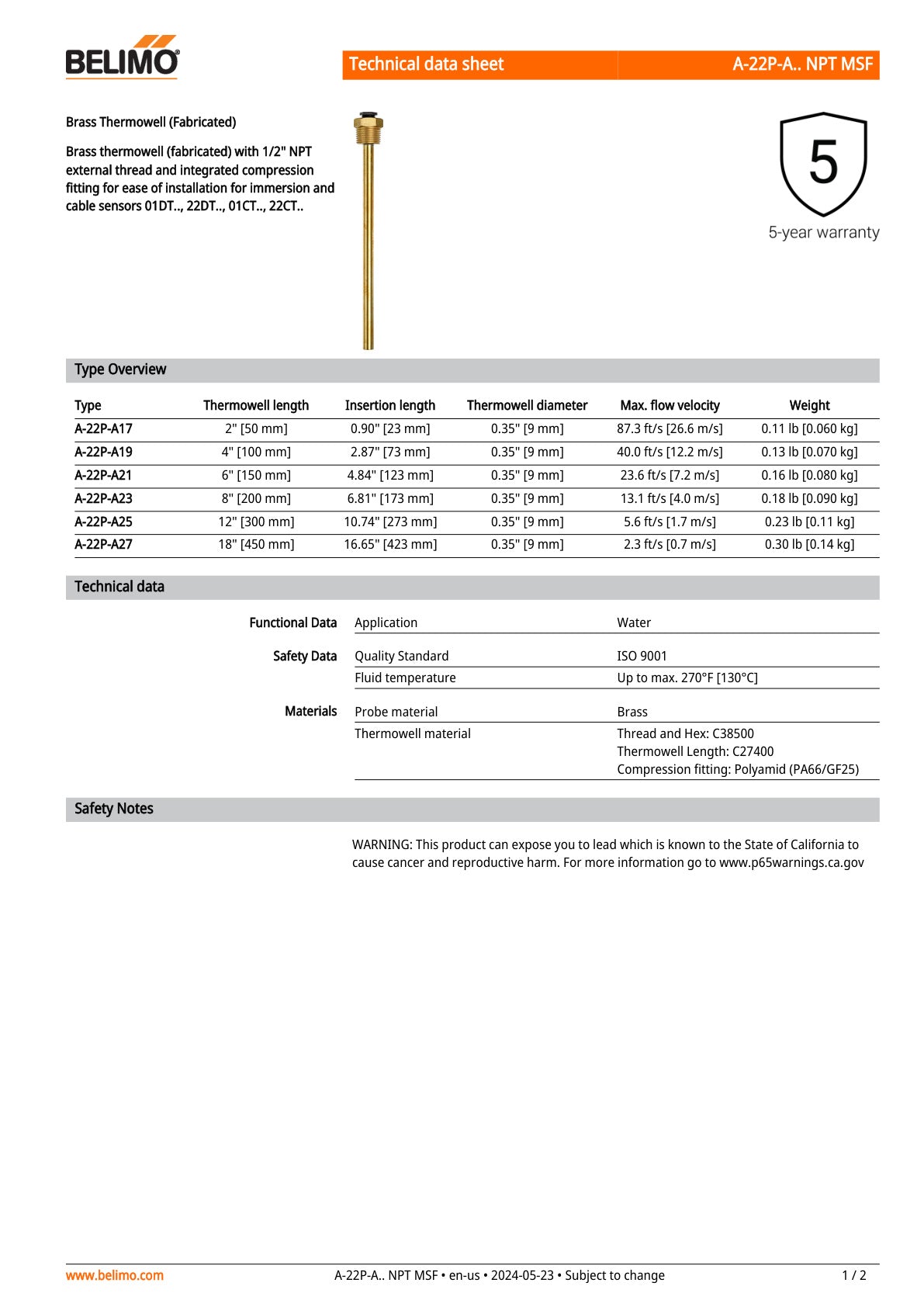 A 22P A NPT MSF Datasheet