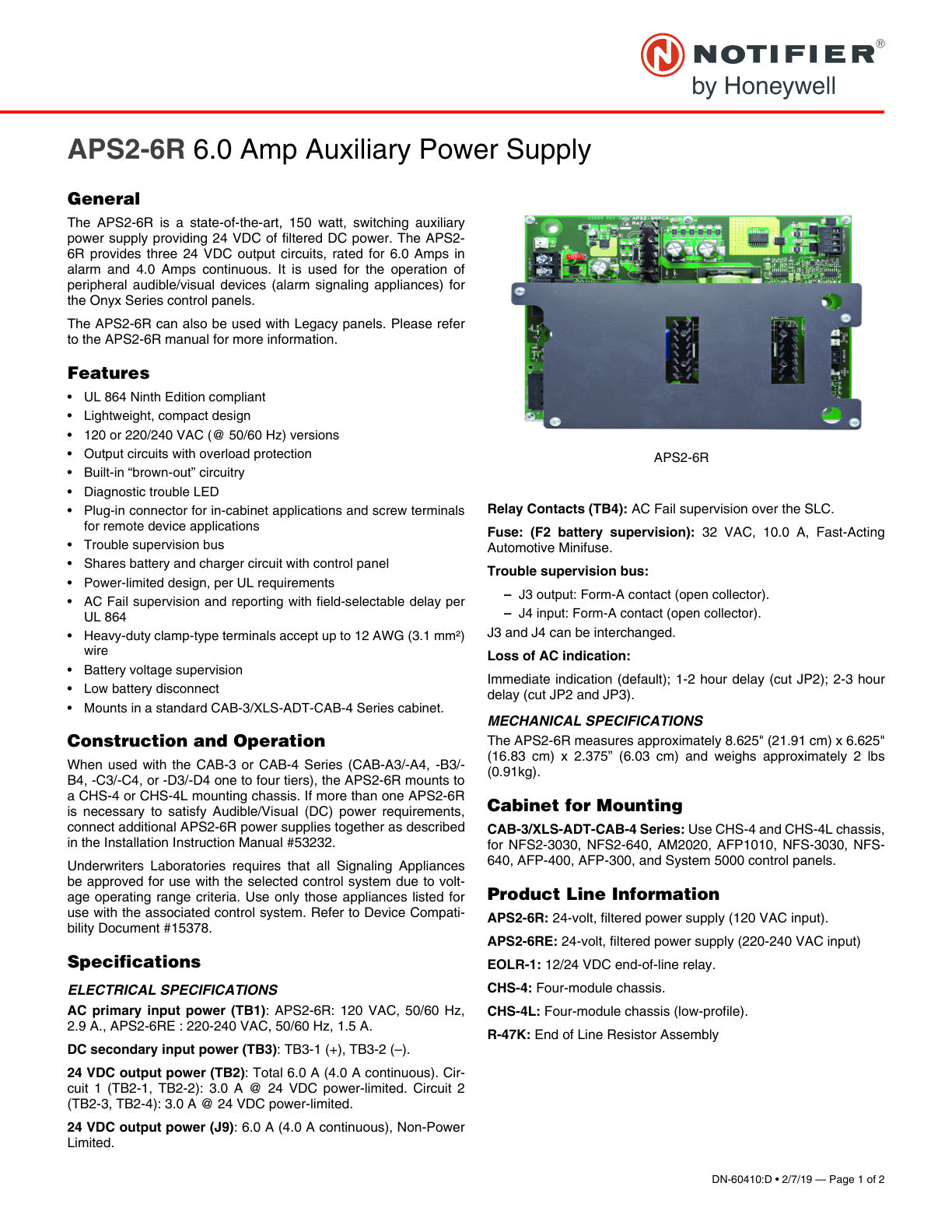 Aps2 6R 6 0 Amp Auxiliary Power Supply Data Sheet