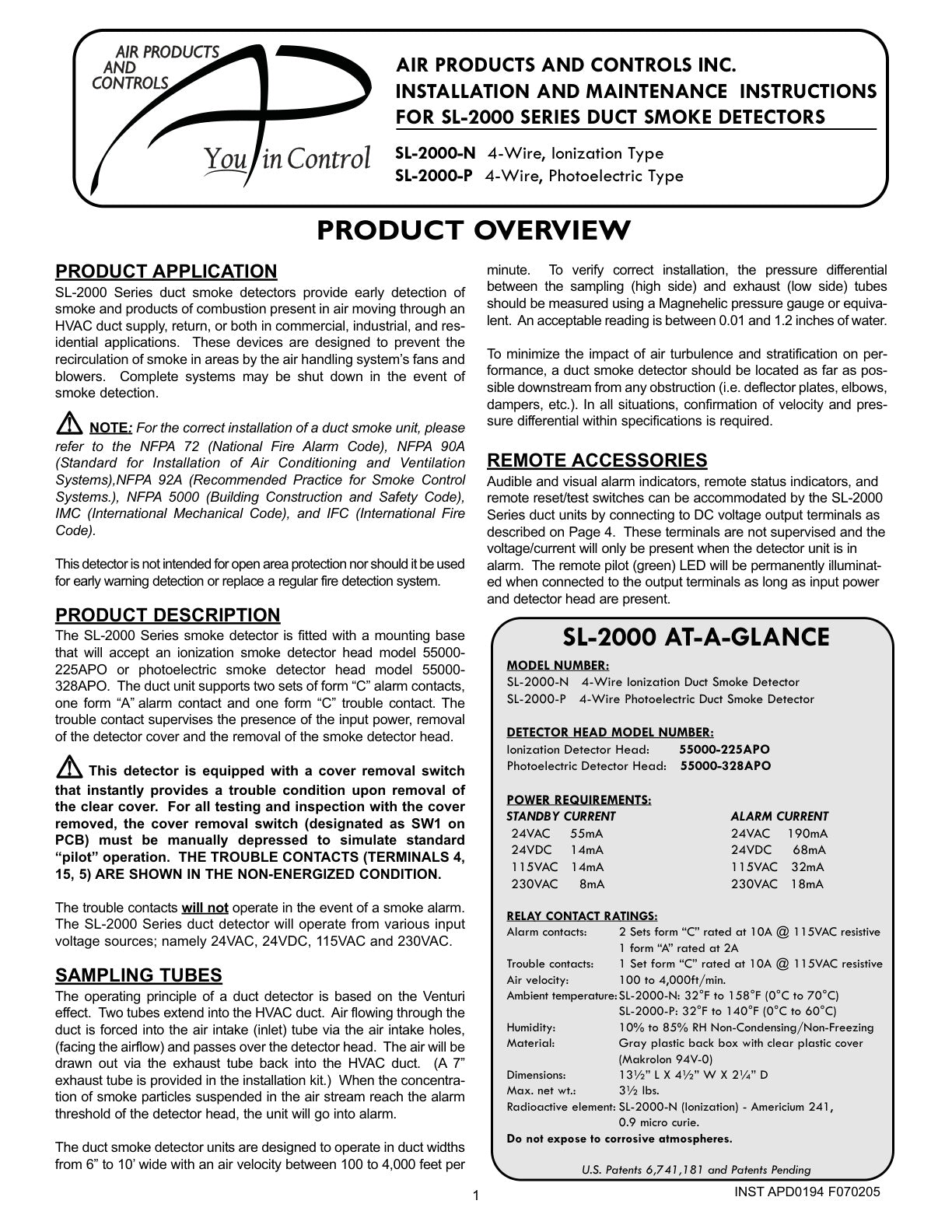 Air Products Sl 2000 Installation Guide