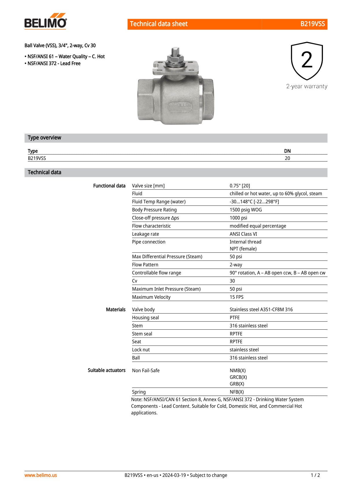 B219VSS NFBUP S X1 Assembly