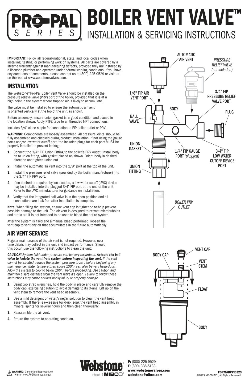 Boiler Vent Valve IOM Manual