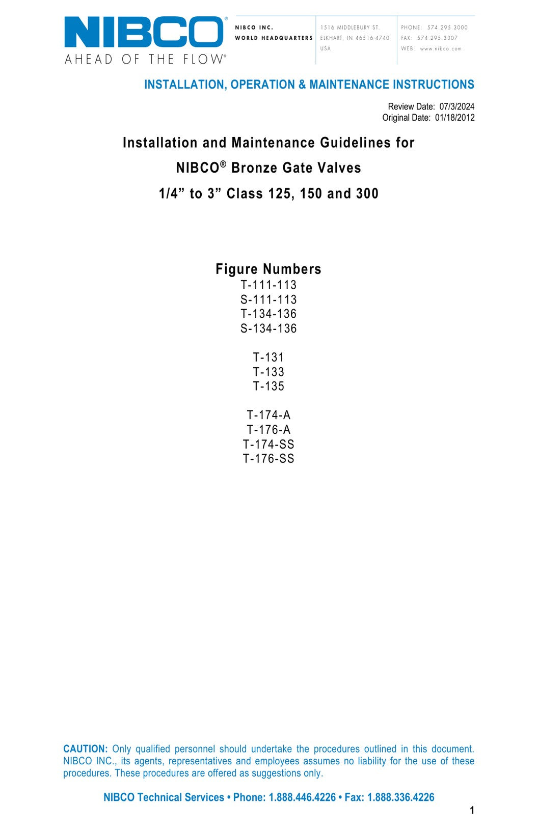 Bronze Gate Valves IOM Manual