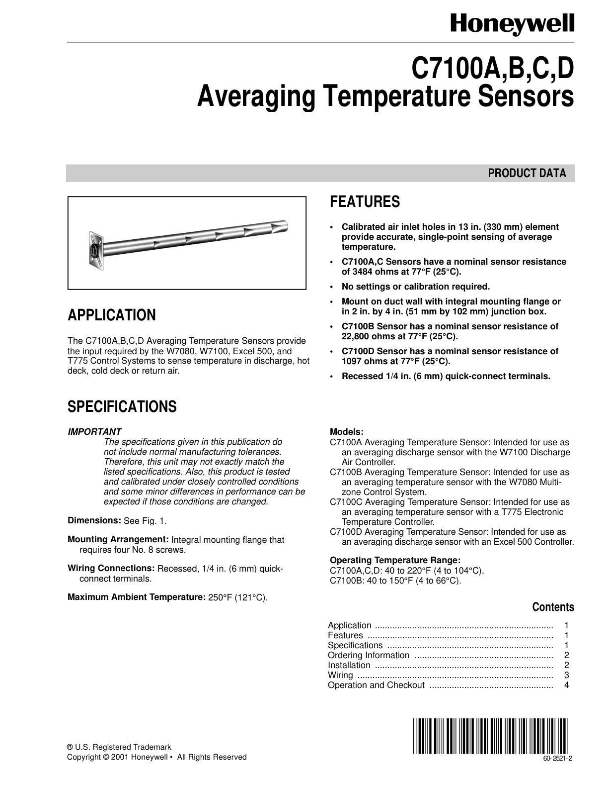 C7100A B C D Averaging Temperature Sensors