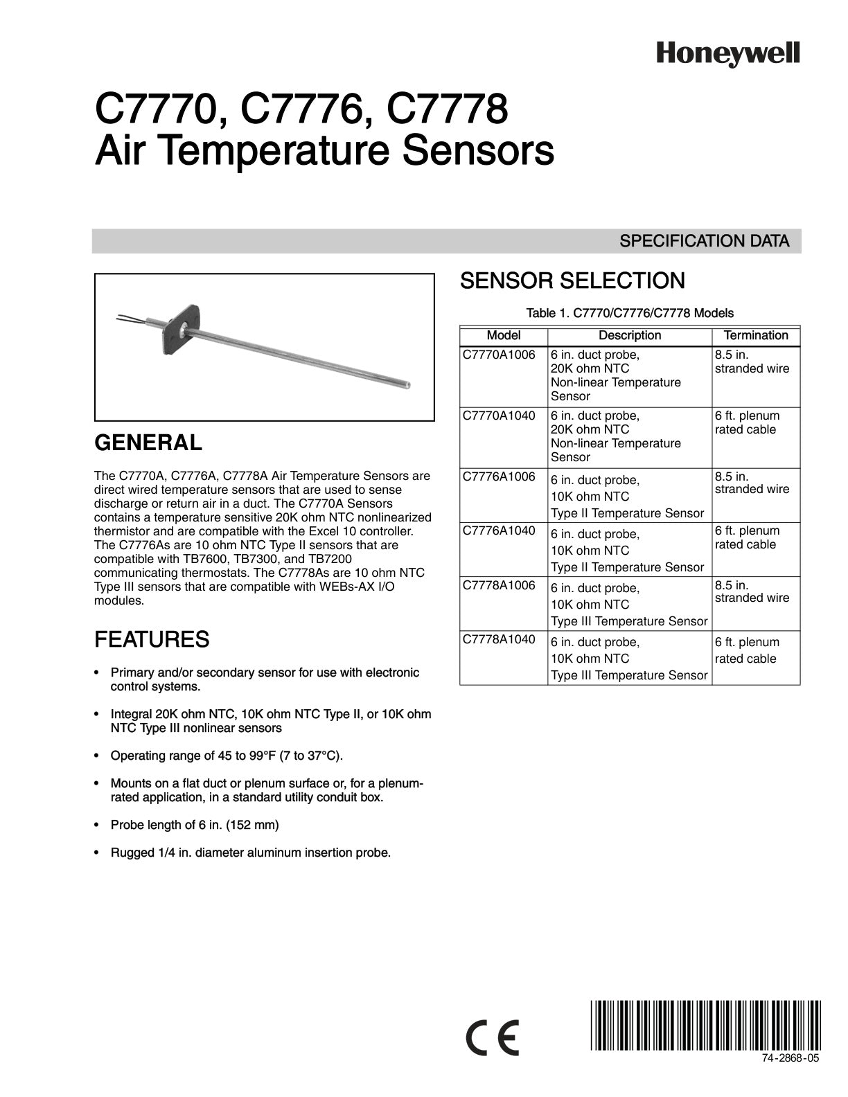 C7770  C7776  C7778 Air Temperature Sensors