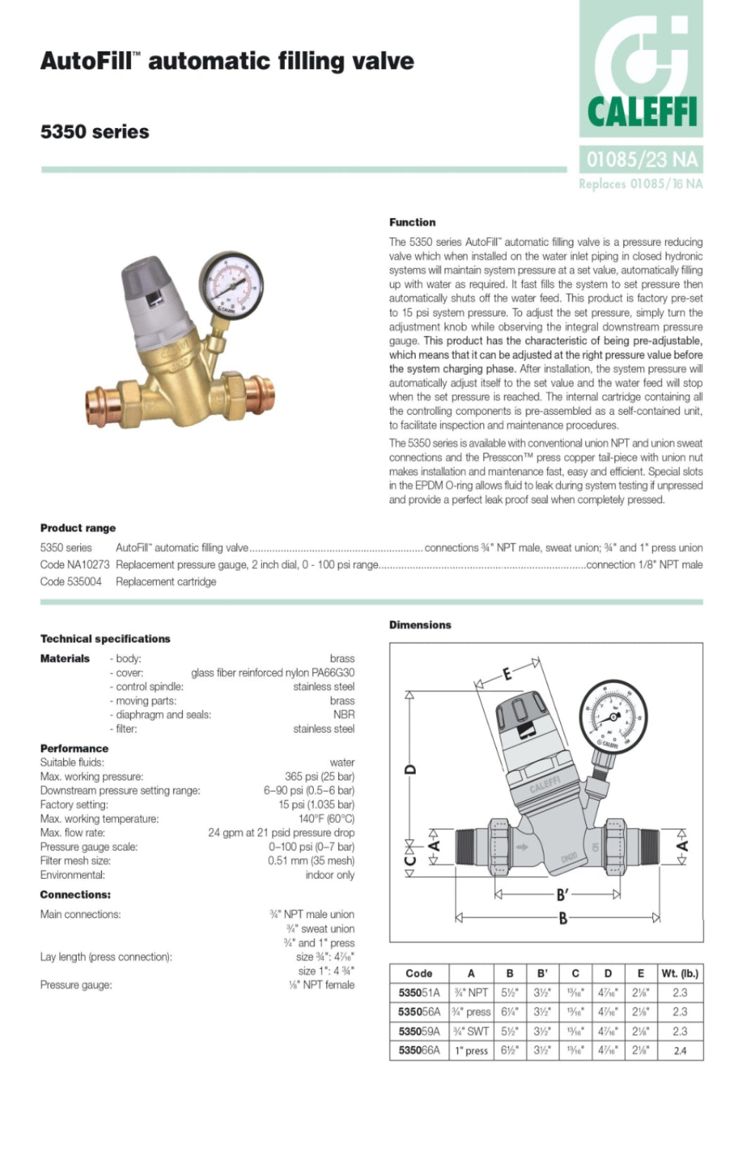 AutoFill™ Automatic Filling Valve