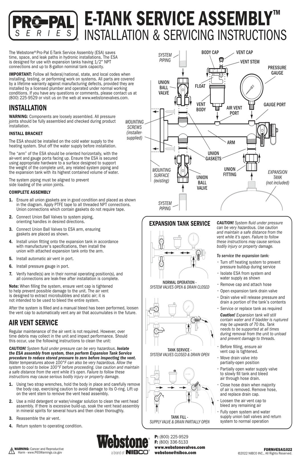 E Tank Service Assembly IOM Manual
