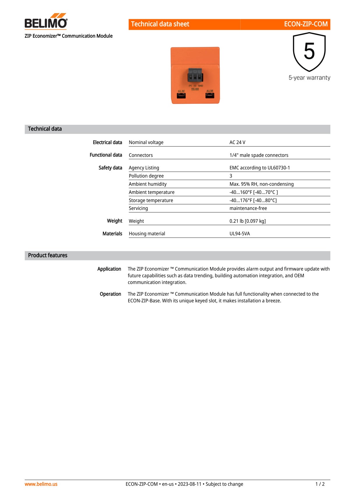 ECON ZIP COM Datasheet