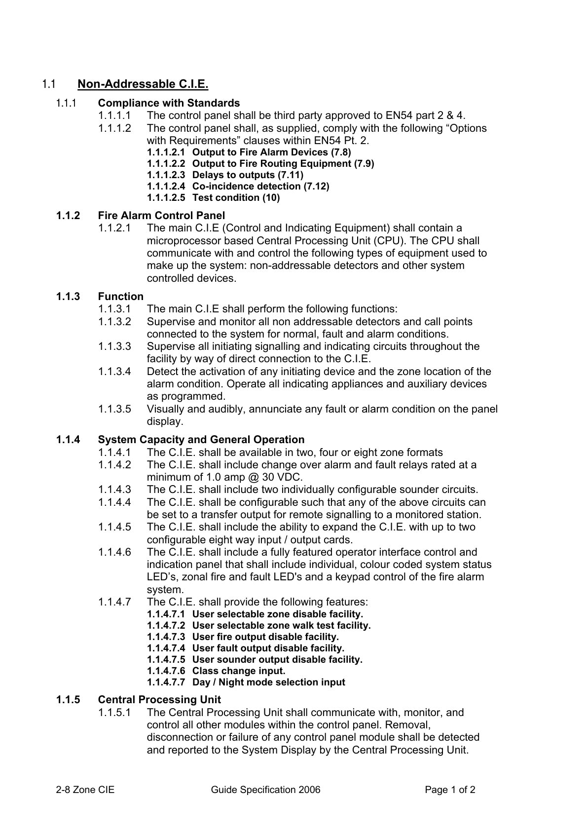 Fire Alarm Control Panel Engineering Specifications
