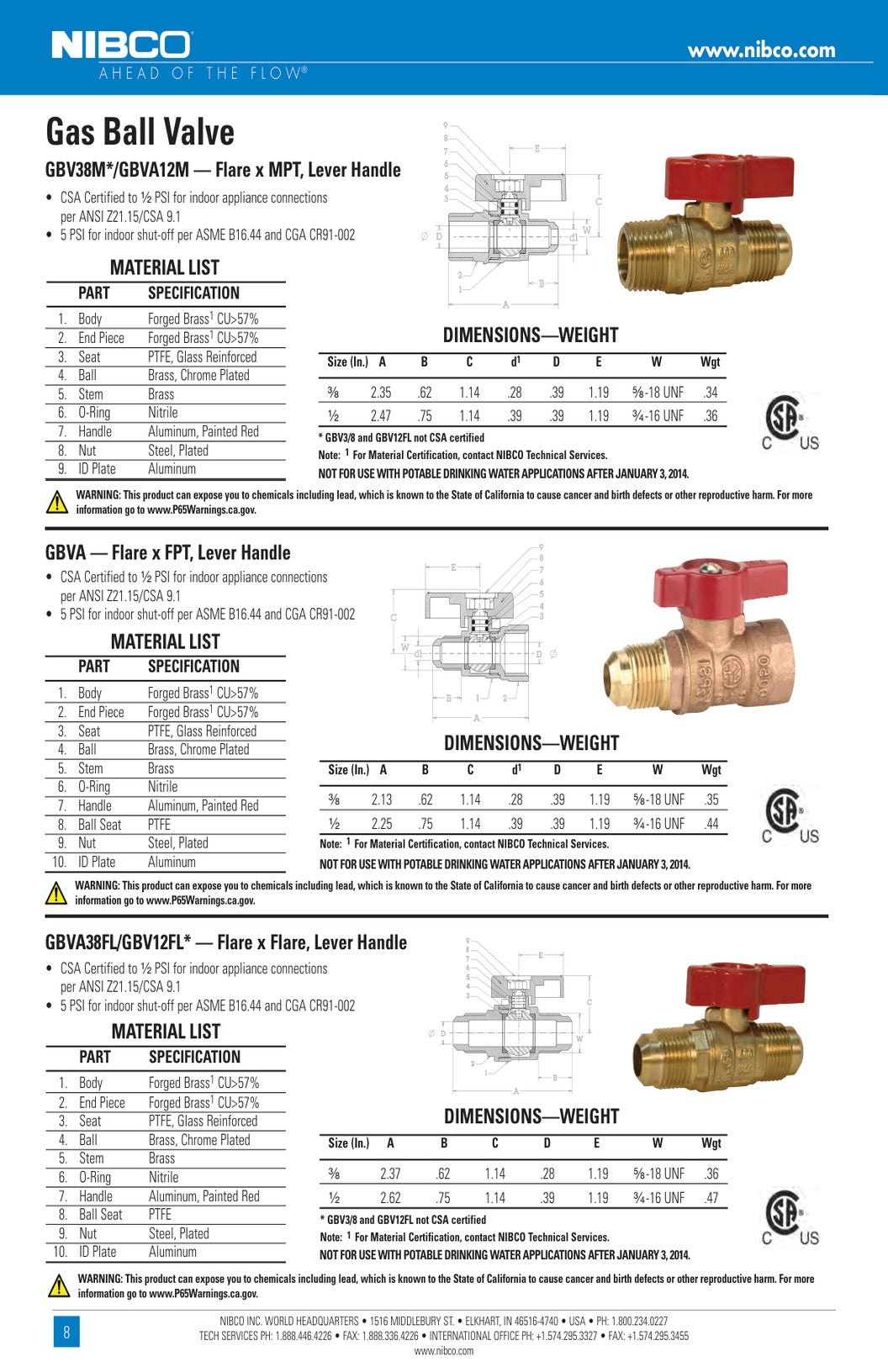 Gas Ball Valve Spec Sheet