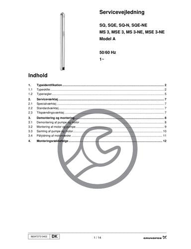 SQ, SQE, SQ-N, SQE-NE,MS 3, MSE 3, MS 3-NE, MSE 3-NE, model A (Serviceinstruktion)
