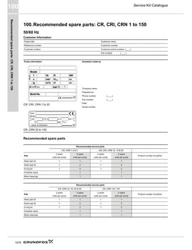 CR, CRI, CRN 1 to 150 (Recommended spare parts) (Service Kit Catalogue)