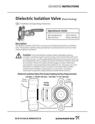 Dielectric Isolation Valve (Installation and operating instructions)