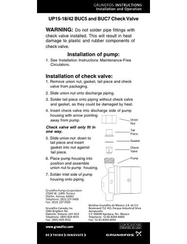 UP15-18/42 BUC5 and BUC7 Check Valve (I & O instructions)