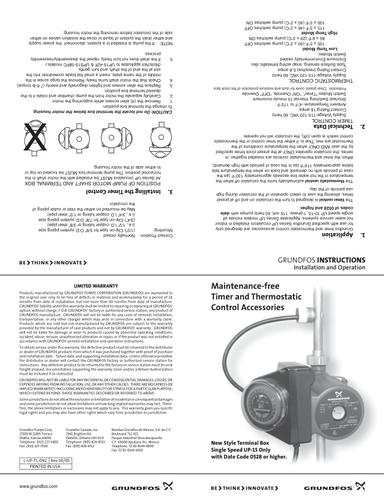 Maintenance-free, Timer and Thermostatic, Control Accessories (Installation and operating instructions)