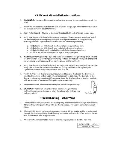 CR Air Vent Kit  (Installation and operating Instructions)
