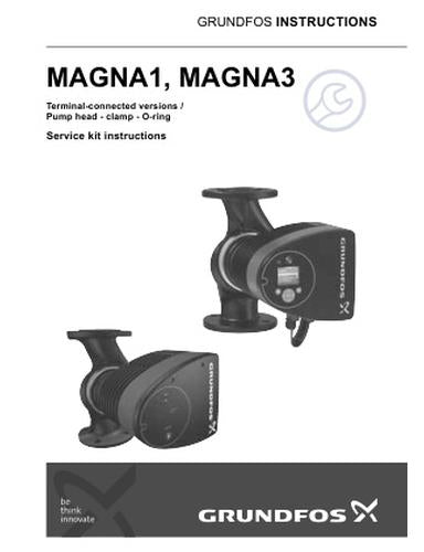 MAGNA1, MAGNA3, Terminal connected versions, Pump head, clamp, O-ring, (Service kit instruction)
