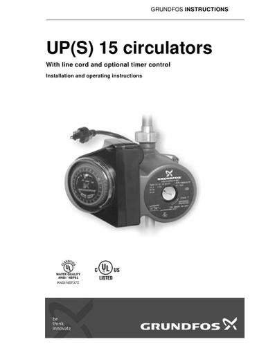 UP(S) 15 circulators (With line cord and optional timer control) (Installation and operating instructions)