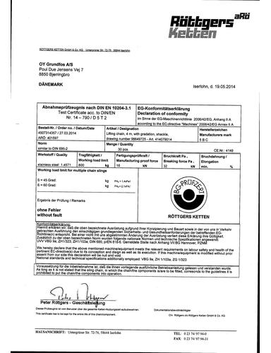 Test Certificate, Lifting chain (example) (Certificate)