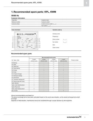 KPL, KWM (Recommended spare parts) (Service Kit Catalogue)