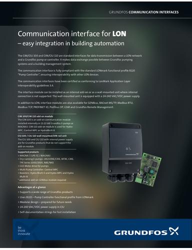Communication interface for LON (Data sheet)