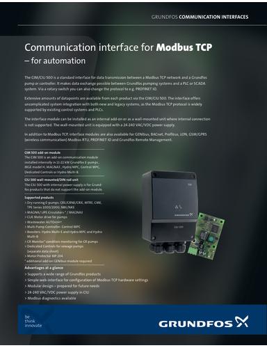 Communication interface for Modbus TCP - for automation (Data sheet)