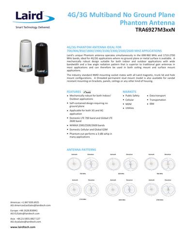 4G/3G Multiband No Ground Plane, Phantom Antenna (Data sheet)