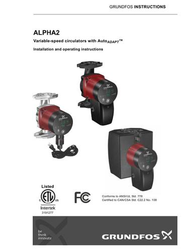 ALPHA2, Variable-speed circulators with AutoADAPT™ (Installation and operating instructions)