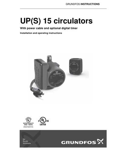 UP(S) 15 circulators, With power cable and optional digital timer (Installation and operating instructions)