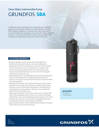 SBA, Clean Water Submersible Pump (Data sheet)