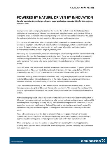 POWERED BY NATURE, DRIVEN BY INNOVATION (Brochure/Article)