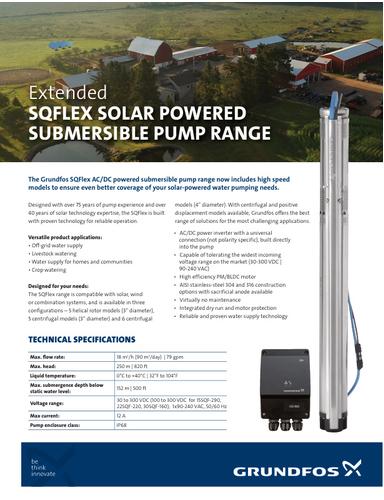 SQFLEX SOLAR POWERED SUBMERSIBLE PUMP RANGE (Product brochure)
