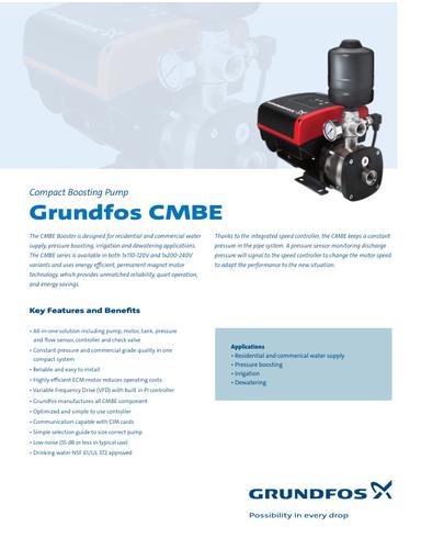 GRUNDFOS CMBE, Compact Boosting Pump (Product brochure)