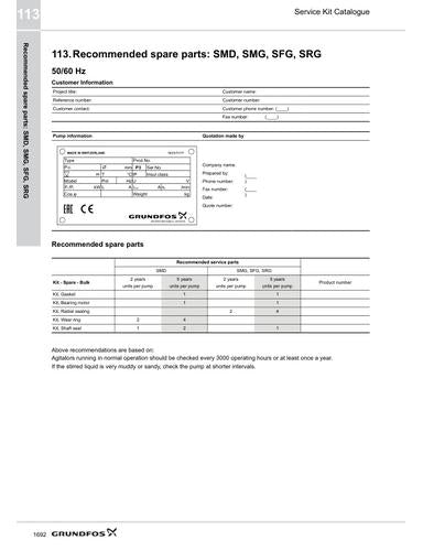 SMD, SMG, SFG, SRG (Recommended spare parts) (Service Kit Catalogue)