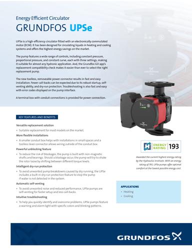 GRUNDFOS UPSe, Energy Efficient Circulator