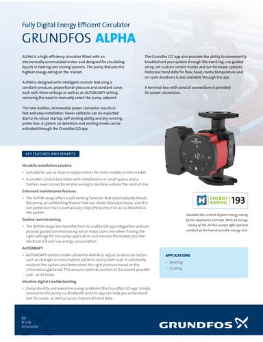 GRUNDFOS ALPHA - Fully Digital Energy Efficient Circulator