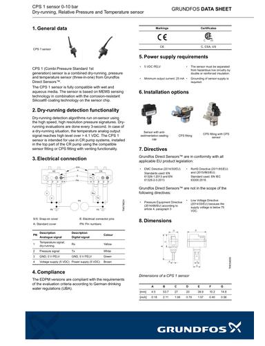 CPS 1. sensor 0 - 10 bar (datasheet)