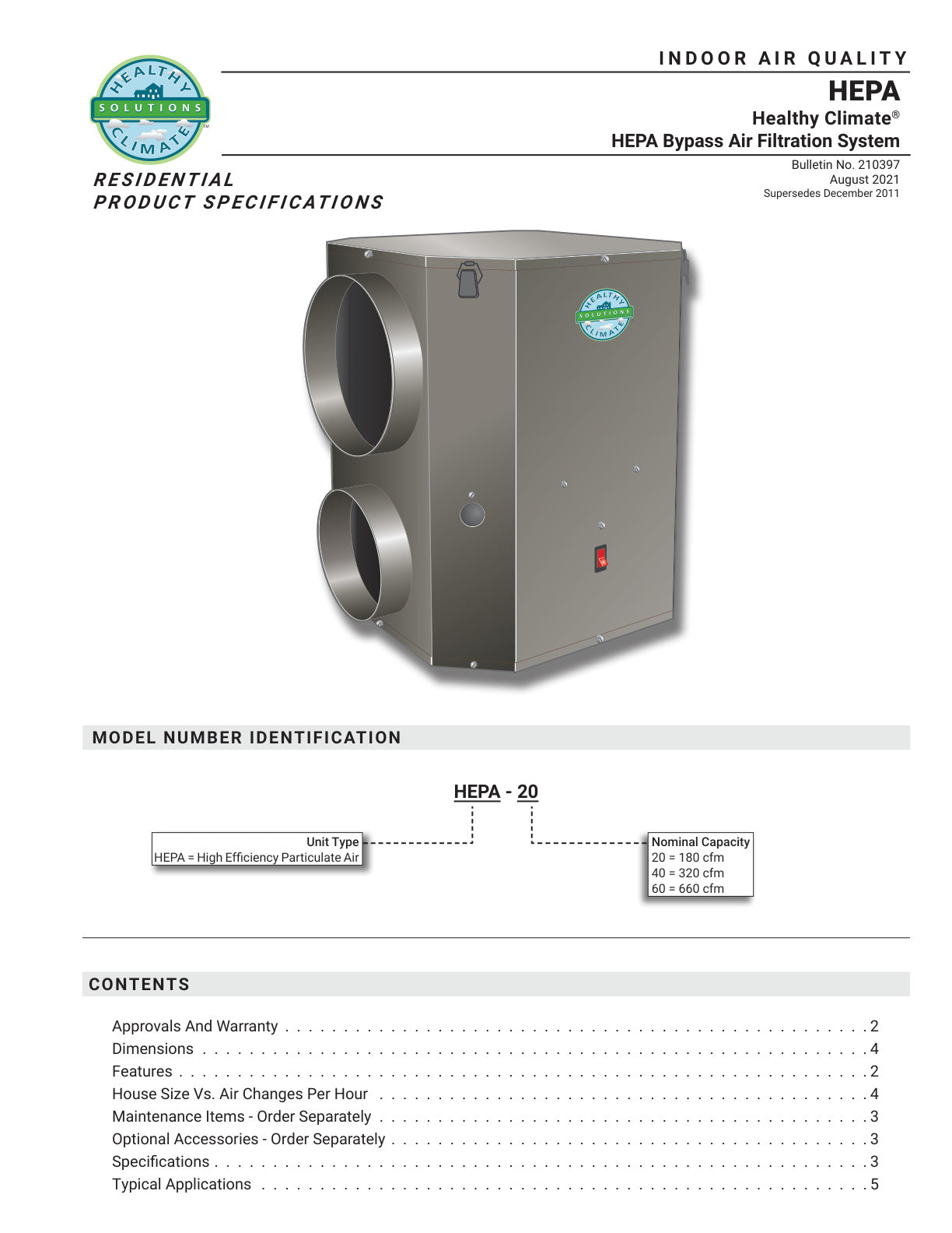 HEPA Bypass Air Filtration System EHB