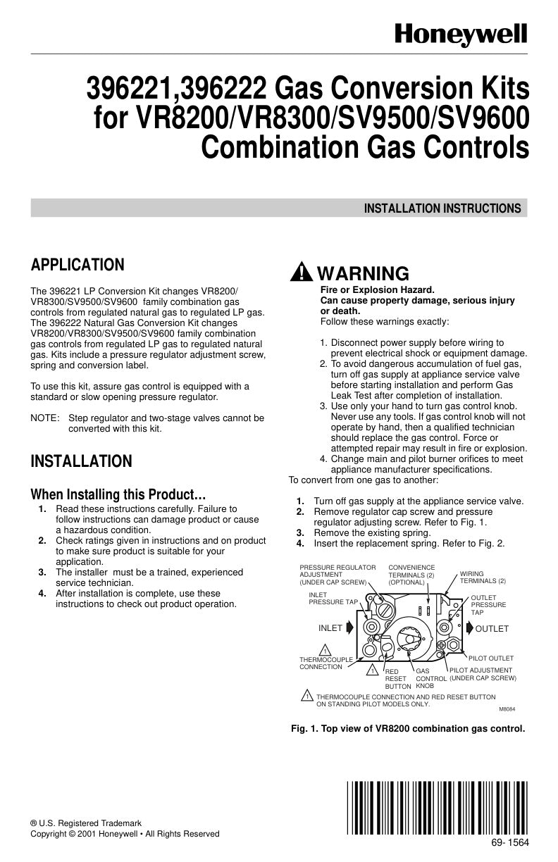 Honeywell 396222 Installation Instructions