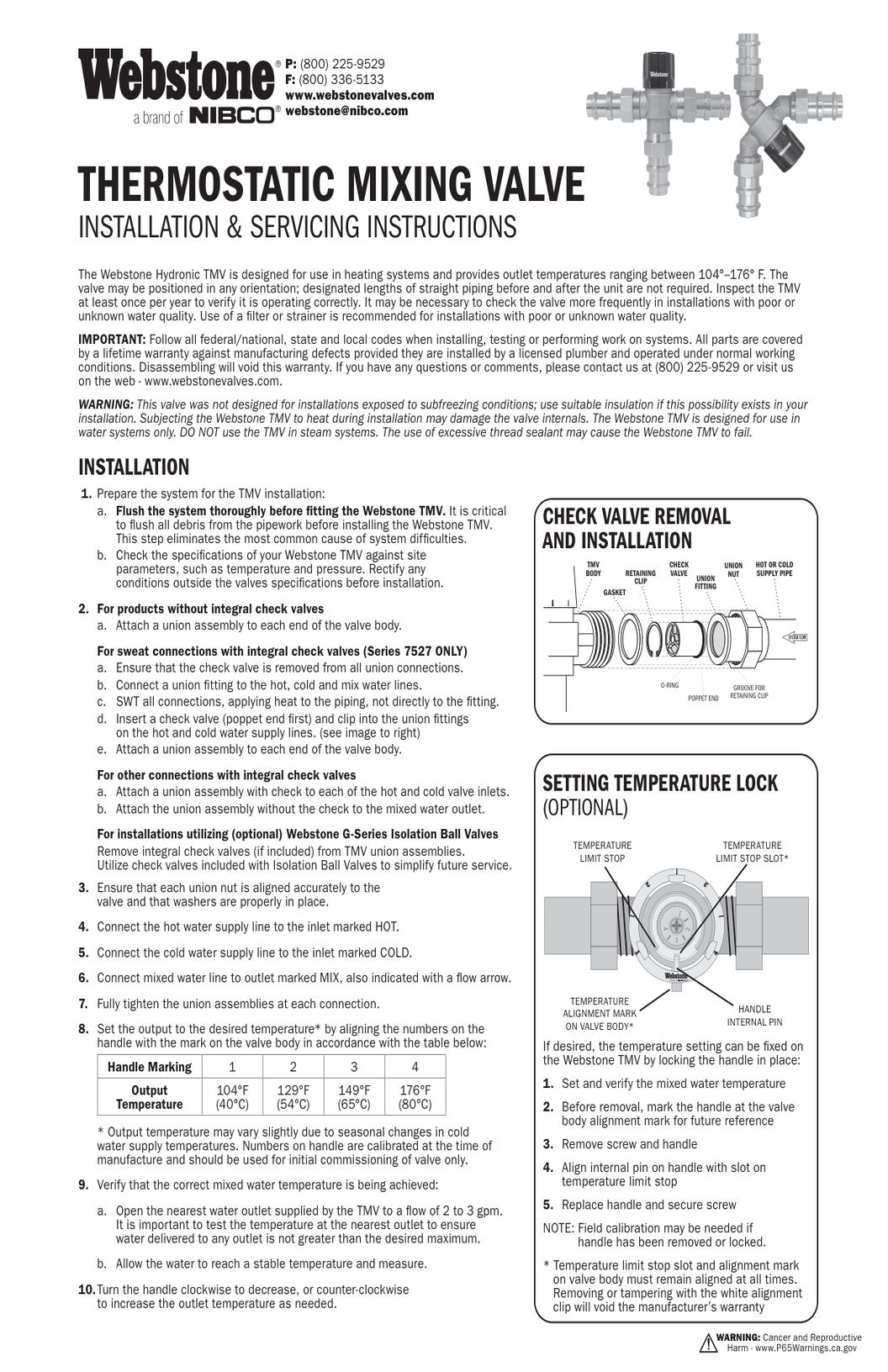 Hydronic Thermostatic Mixing Valve IOM Manual Trilingual