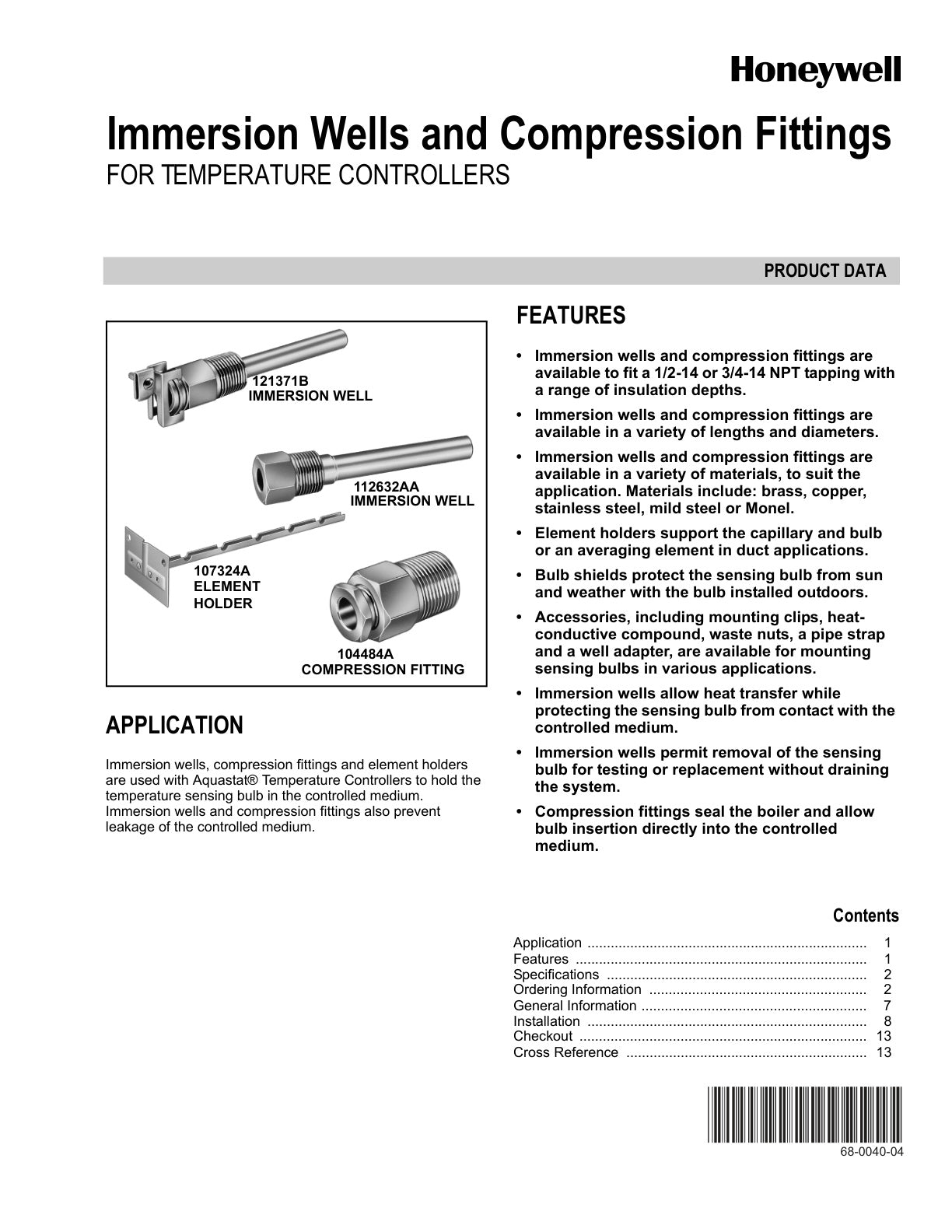 Immersion Wells And Compression Fittings