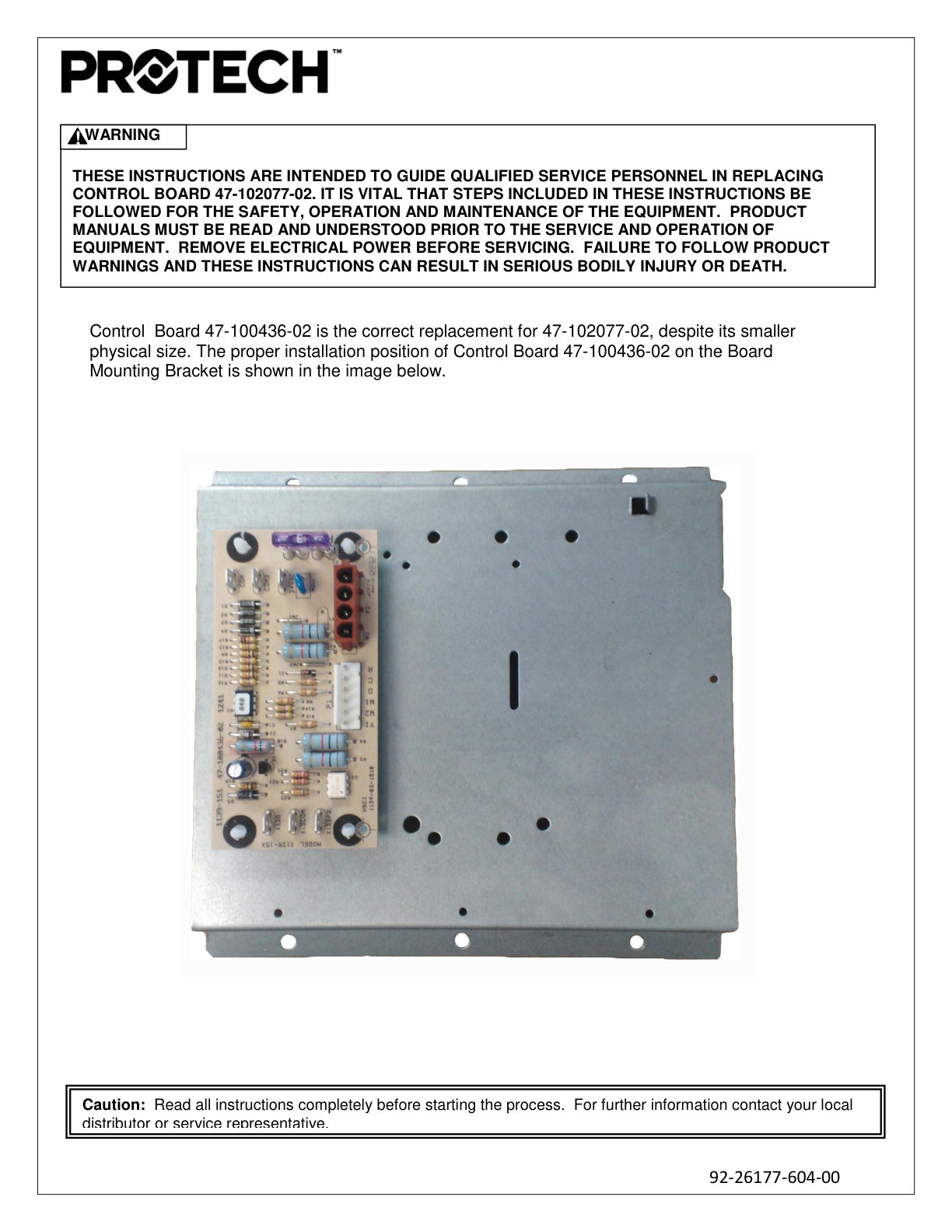 Installation Instructions For Control Board 47 100436 02