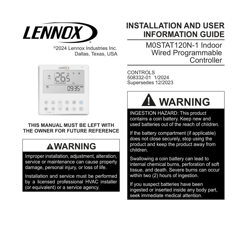 M0STAT120N 1 Programmable Wired Controller Instructions