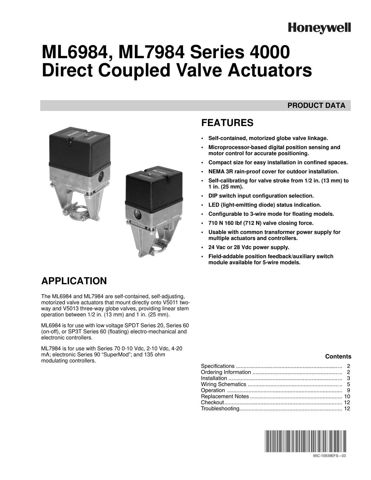 Ml6984  Ml7984 Series 4000 Direct Coupled Valve Actuators Product Data   Multi Language