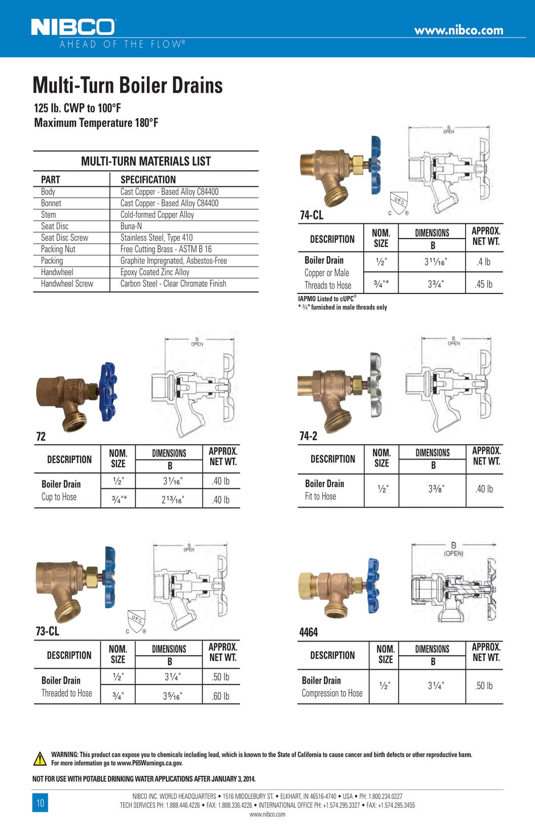 Multi Turn Boiler Drains Spec Sheet