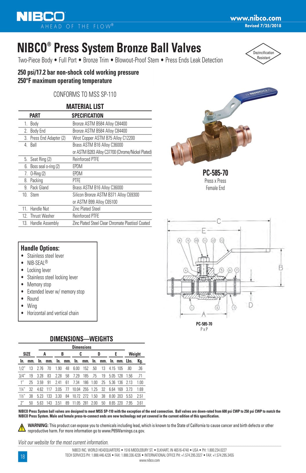 PC 585 70 Spec Sheet