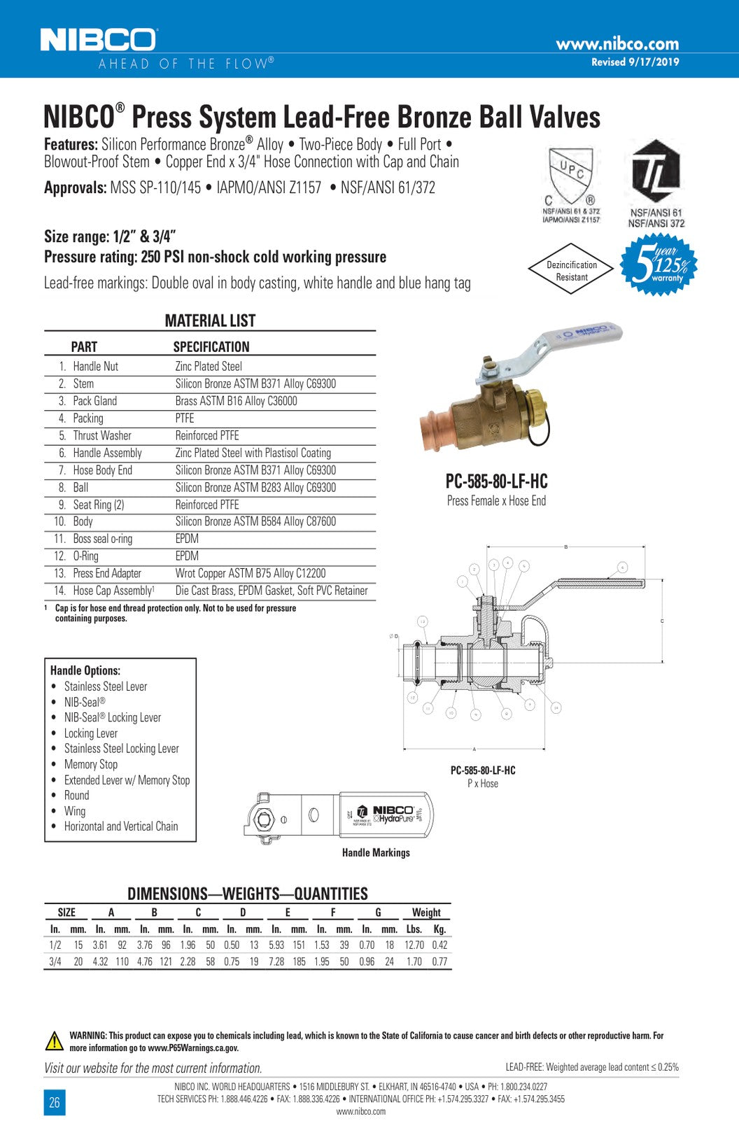 PC 585 80 LF HC Spec Sheet