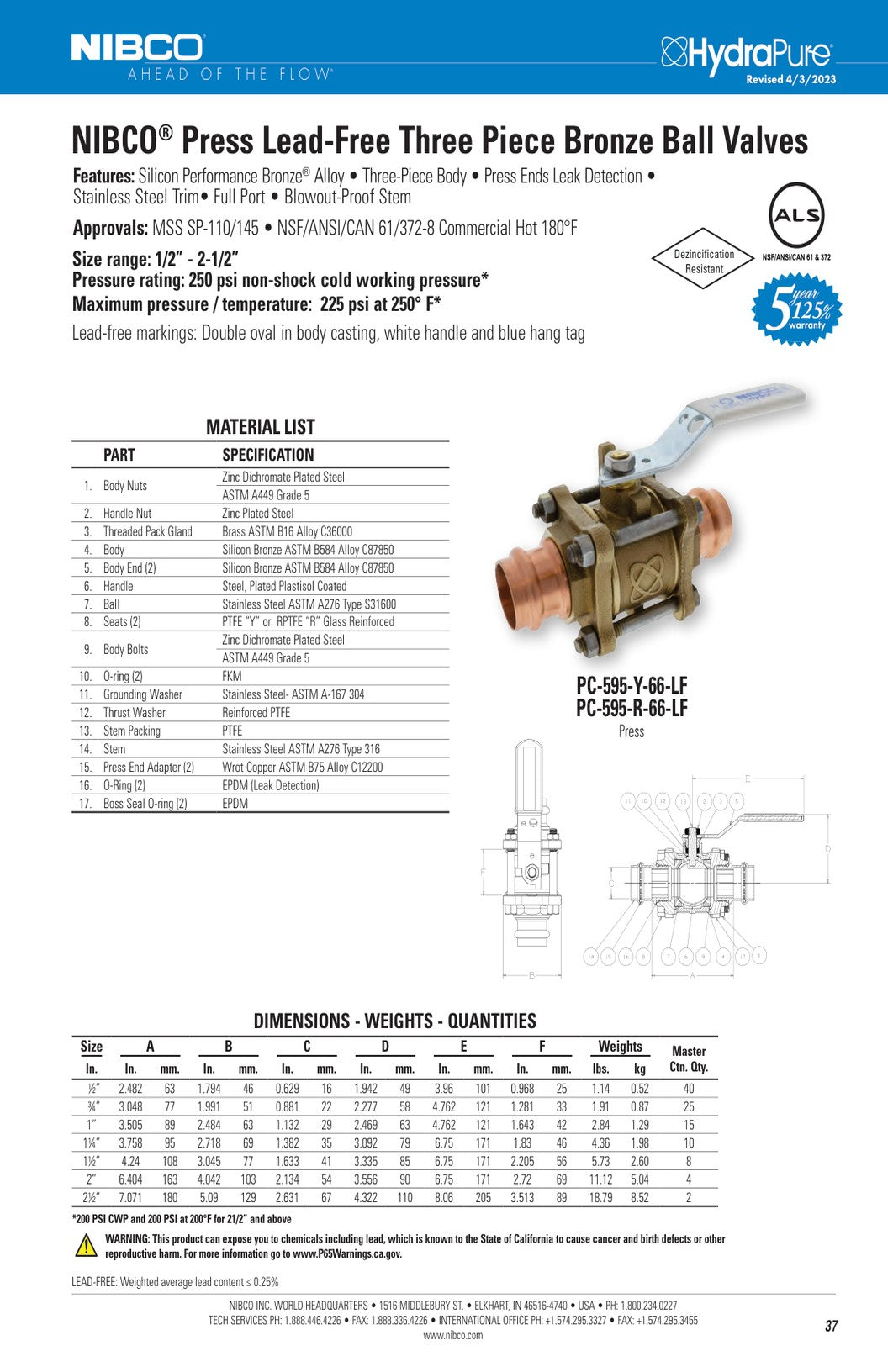 PC 595 Y R 66 LF Spec Sheet